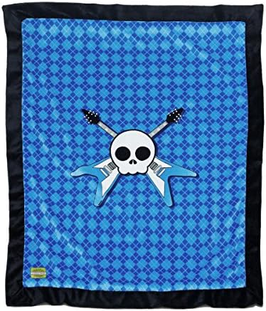 Kivelli Baby Unisex Plush Punk Minky Skull Blankets 32" X 38"- Boxed (Punk Rocker- Blue Skull with Guitars)