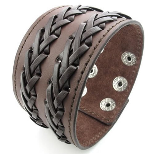 KONOV Mens Leather Bracelet, Wide Cuff Bangle, Fit 7-8.5 inch, Brown
