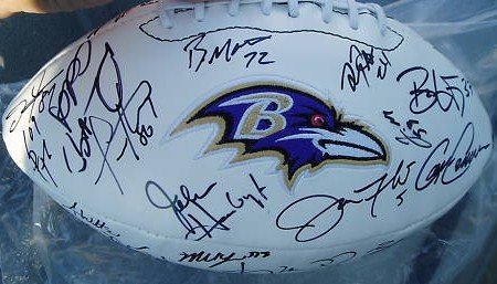 2011 BALTIMORE RAVENS TEAM SIGNED AUTOGRAPHED LOGO FOOTBALL JOE FLACCO , RAY LEWIS , ED REED COA + HOLOGRAM