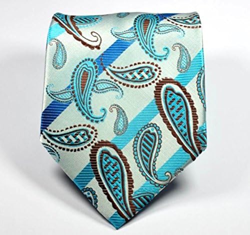 Kristy Tok Collection - Classic Paisley Stripe Blue Brown Series Jacquard Woven Silk Men's Neckties with Designs - CPHQ (Compatible Price &amp; High Quality)