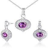 Bold & Beautiful 3.75 carats Oval Checkerboard Shape Amethyst Pendant Earrings Set in Sterling Silver
