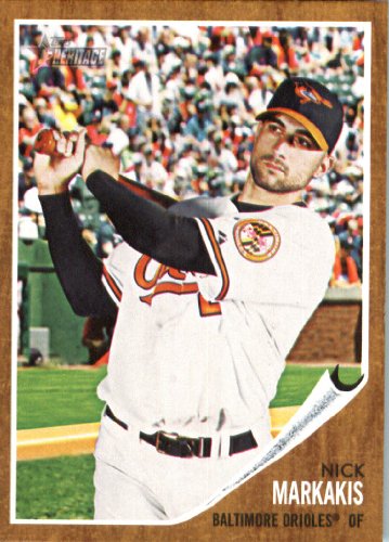 2011 Topps Heritage Baseball Card # 64 Nick Markakis - Baltimore Orioles - MLB Trading Card in Screwdown Case
