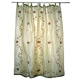 Curtain-2 Organza Platinum Base with Red Bell Embroidered Sari Curtains Drapes Panelby Mogulinterior