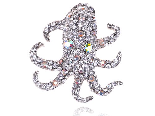 Collectible Sea Animal Creature Octopus Crystal Rhinestone Costume Pin Brooch