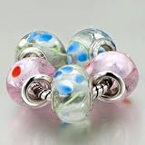 Pugster 5 Pink Clear Blue Pattern Pandora Beads Bracelets