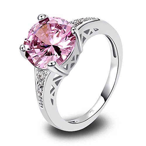 LingMei 10mm*10mm Round Cut Cz Created Pink Stone Women's Ring