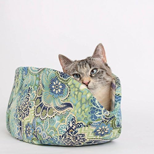 The Cat Canoe Modern Cat Bed in Mermaid Colors Blue Green and Gold