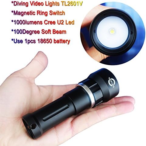 Merlin Light Scuba Diving Video Light Magnetic Ring Switch Professional Underwater Lamp Torch Lamp with Waterproof 492ft 1000lm Cree Xml2 U2 (Torch+lanyard Only,without Accessories)