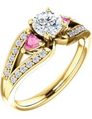 10K Yellow Gold Round Cut Diamond and Pink Sapphire Ring -- LIFETIME WARRANTY