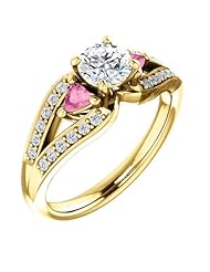 18K Yellow Gold Round Cut Diamond and Pink Sapphire Ring -- LIFETIME WARRANTY
