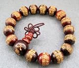 Wood Calligraphy Words Beads Buddhist Prayer Bracelet Mala