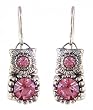 Earrings - E402 - Round Crown Crystal - Sterling Silver French Wires ~ Rose (Pink)