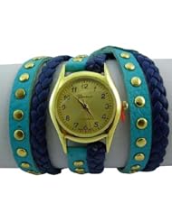 Geneva Platinum 12961812 Designer Inspired Braided Leather Wrap Watch-BLACK/GOLD