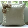 Jute Blooms - Throw Pillow Covers - Cotton Linen Pillow Cover with Jute Embroidery