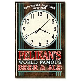Retro style PELIKAN'S Beer & Ale wall clock USA