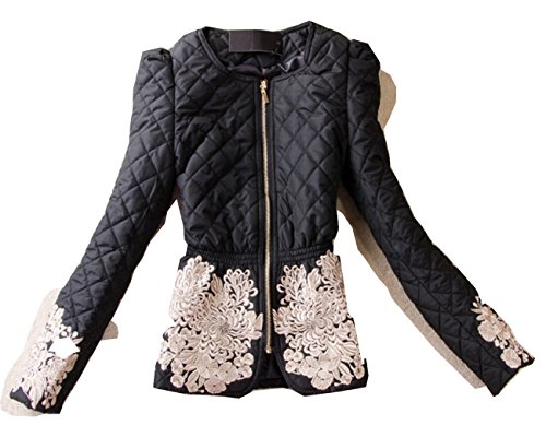 ジャケット キルティング 刺繍 レース 長袖 フェミニン エレガント カジュアル シンプル 無地  大きいサイズ コート アウター 通勤 OL オフィス 美脚 秋物 冬物 可愛いスカーフ付き m324