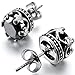 Men's 2 PCS Stainless Steel Stud Earrings CZ Silver Tone Black Royal King Crown Set