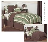 Ethan Green and Brown Modern Childrens and Teen Duvet Cover Twin Bedding Se ....