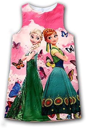 Kids Elsa Princess Snow Queen Costume Princess Dress (Sleeveless) (5T, B)