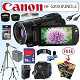 Canon VIXIA HF S200 10x Optical Zoom HD Flash Memory Camcorder and 16GB Deluxe Accessory Bundle With Free Gift Package