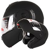 Matte Black Dual Visor Modular Flip up Motorcycle Helmet DOT (Large)