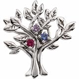 14K White Gold Tree-Shaped Mother's Brooch - 3 Gemstone -- YOU CHOOSE THE COLORS!