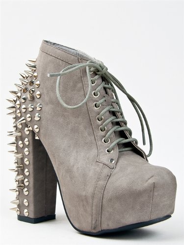 FRANCHESKA-07 Lita Spike and Stud Chunky High Heel Platform Lace Up Ankle Boot Bootie