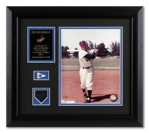 Pee Wee Reese Los Angeles Dodgers Framed 8x10 Photograph with Game Used Baseball Piece, Team Medallion and Descriptive Plate