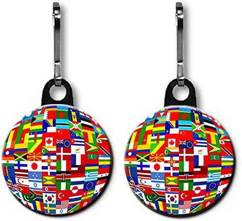 World Flag Graphic 2-Pack 1 inch Zipper Pull Charms
