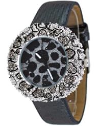 Mark Naimer #MN3033-1 Womens Fashion Accessory Crystal Bezel Gray Leopard Dial Strap Watch