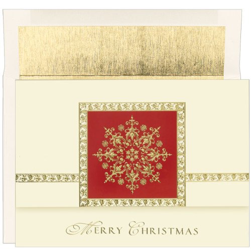 Ornate Gold Snowflake Flourish Boxed Holiday Cards