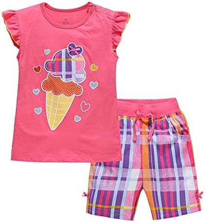 Baby and Little Girl's Summer Cartoon T-Shirt Top Shorts Set Outfit(3T,Cream)