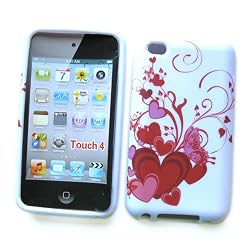Apple iPod Touch 4th Generation Crystal Silicone Skin Case "Red Hearts" Design