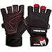 Meister Wrist Wrap Weight Lifting Gloves w/Gel Padding - Black/Red - Medium