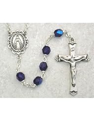 Birthstone Catholic Rosary 875L-BL/F 6mm Sterling Silver Crucifix Cross and Center September Blue Sapphire