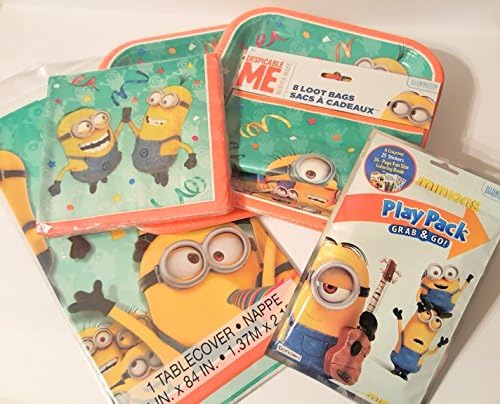 Despicable Me Minion Party Supplies 16 Dinner Plates 16 Napkins 8 Loot Bags Tablecover and Play Pack Grab and Go