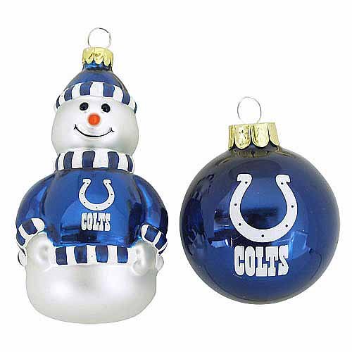NFL Indianapolis Colts Snowman and Ball Mini Blown Glass Ornaments