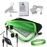 Amazon Kindle ( Wifi Only , Wifi + 3G ) ( Latest Generation ) Accessories Kit: Jet Black with Dark Green Carrying Sleeve With Extra Pocket + Kindle Car Charger + Custom Cut Kindle 2 Screen Protector + Kindle Wall Charger + Kindle Earphones with Microphone + A Live*Laugh*Love Wrist Band!!!