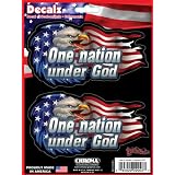 2PC Decal Sticker - USA American Flag Bald Eagle - One Nation Under God by Chroma Graphics