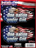 2PC Decal Sticker - USA American Flag Bald Eagle - One Nation Under God