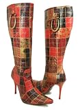 Red Zebra Flowers Patchwork Stiletto Sexy Boots Vegan