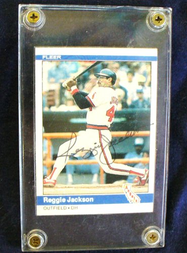 1984 Fleer Reggie Jackson Autographed #520 Baseball Card in Protective Case