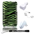 Hard Shell Skin Case Zebra For Apple Ipod Touch Itouch 8GB 16GB 32GB 2G 2nd Generation + 3 in 1 Combo Travel Kit Retractable USB, Home and Car Charger included + Includes a 4-inch eBgivalue Determination Hand Strap (Green Zebra)