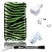 Durable Premium Snapon Zebra Case For Apple iPod touch 32 GB (2nd Generation) OLD MODEL + 3 in 1 Combo Travel Kit Retractable USB, Home and Car Charger included + Includes a 4-inch eBgivalue Determination Hand Strap (Green Zebra)
