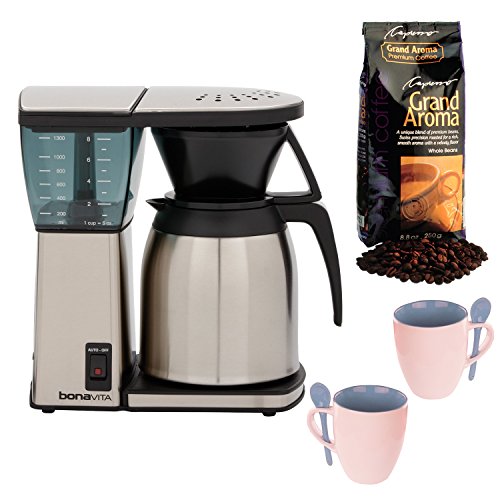 Bonavita BV1800SS 8 Cup Coffee Maker w/ Thermal Carafe + Knox 16oz. Mug With Spoon (2 Pack) + Accessory Kit