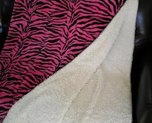 Hot Pink / Black Zebra Printing Micro Fiber and Faux Fur Reversible Blanket Throw Queen