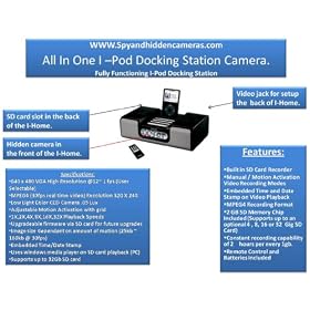 New! Secureshot Ipod Docking Station Clock Radio Camera with Built in Black N White Camera and DVR