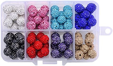 Joolanda Clay CZ Disco Ball Beads Crystal Studded Shamballa Craft for Bracelet, Necklace, Earrings, Jewelery Making Crystal Clay Round Beads (#001: Crystal, #223: Lt Rose, #202: Aquamarine, #206: Sapphire, #280H: Jet Hematite, #227: Lt Siam, #539: Tanzanite, #246: Lt Colorado Topaz) 11pcs *8 frame / Order