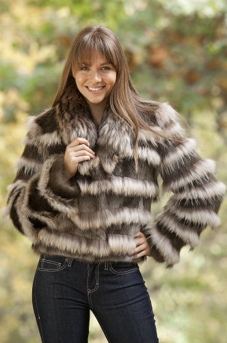 Womens Allegra Longhaired Beaver Fur Jacket with Raccoon Fur Trim