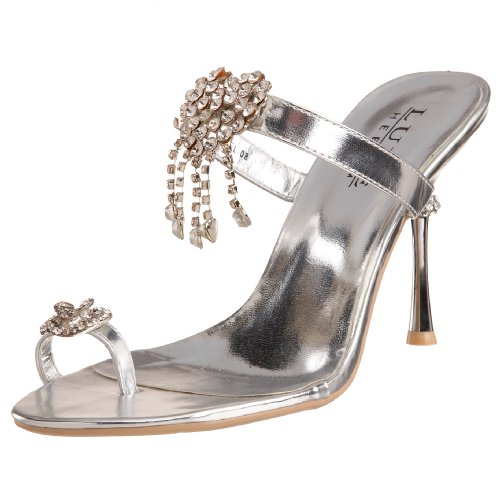 Pleaser Womens Jewel-08 Toe Ring Slide,Silver Metalli PU,9 M US